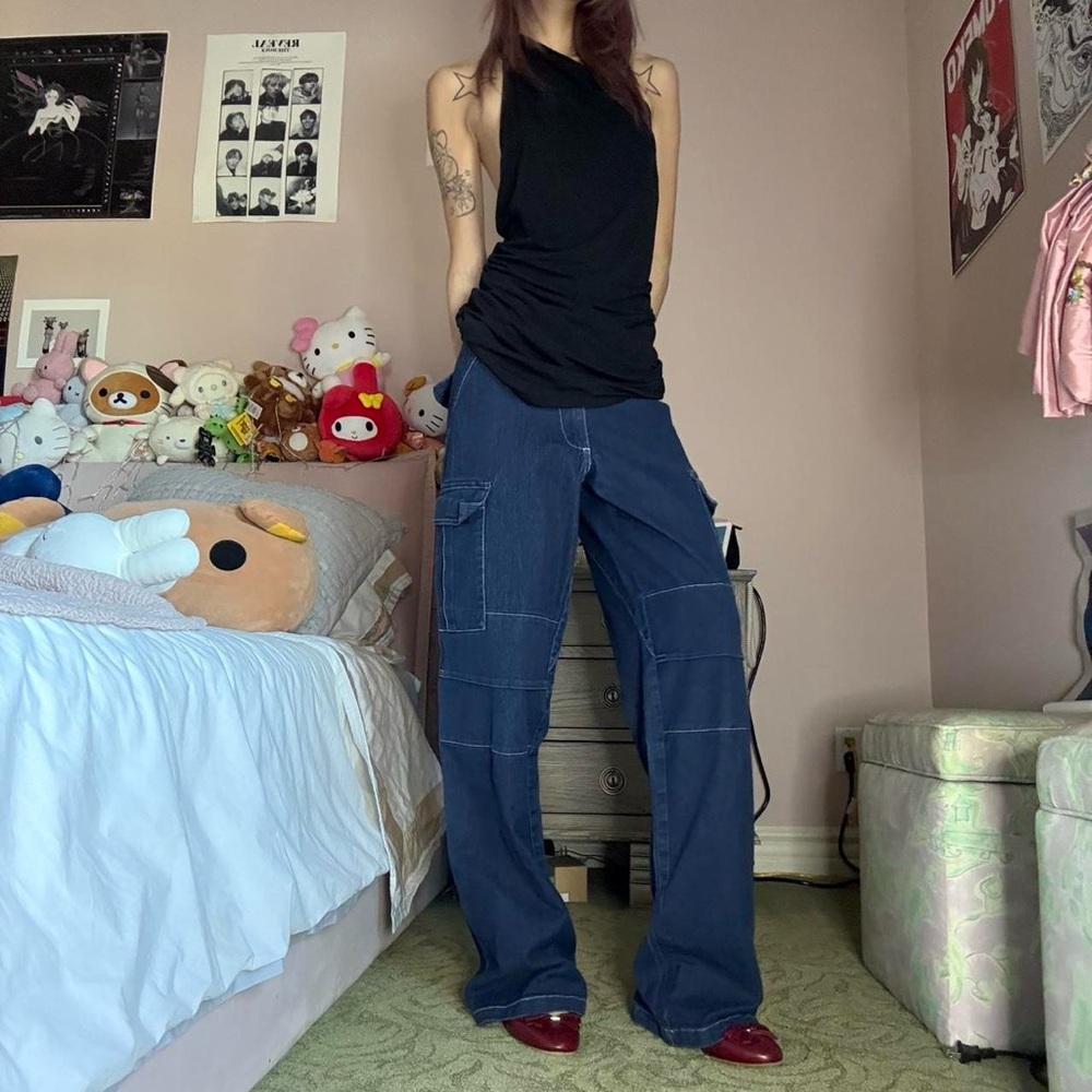 I.AM.GIA Denim Blue Ace Wide Leg Cargo Pants